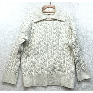 Free People Sweater Womens Medium Cream Every Cloud Cable Knit Collared Cozy